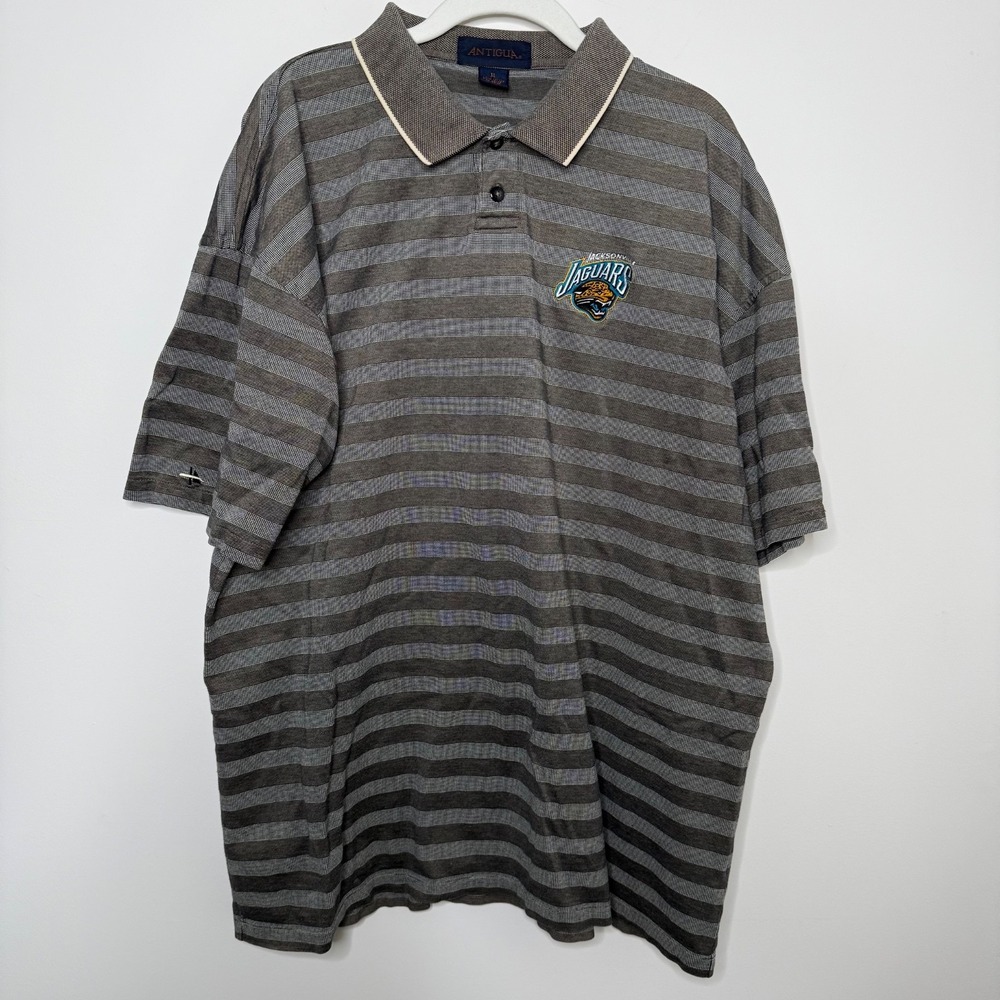 Antigua‎ Jacksonville Jaguars XL Polo Shirt Gray Striped NFL Mens VTG